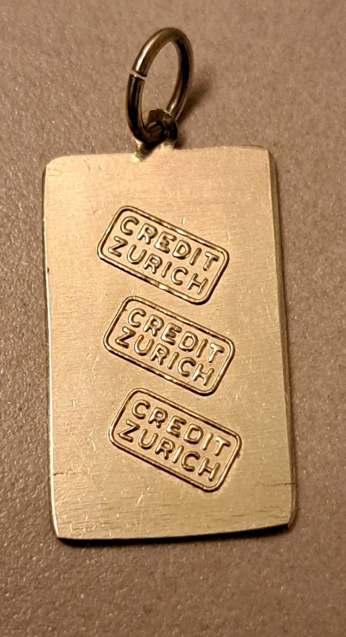 SOLID FINE 10K GOLD .416 BAR 1 GRAM INGOT CREDIT ZURICH PENDANT CHARM #15864