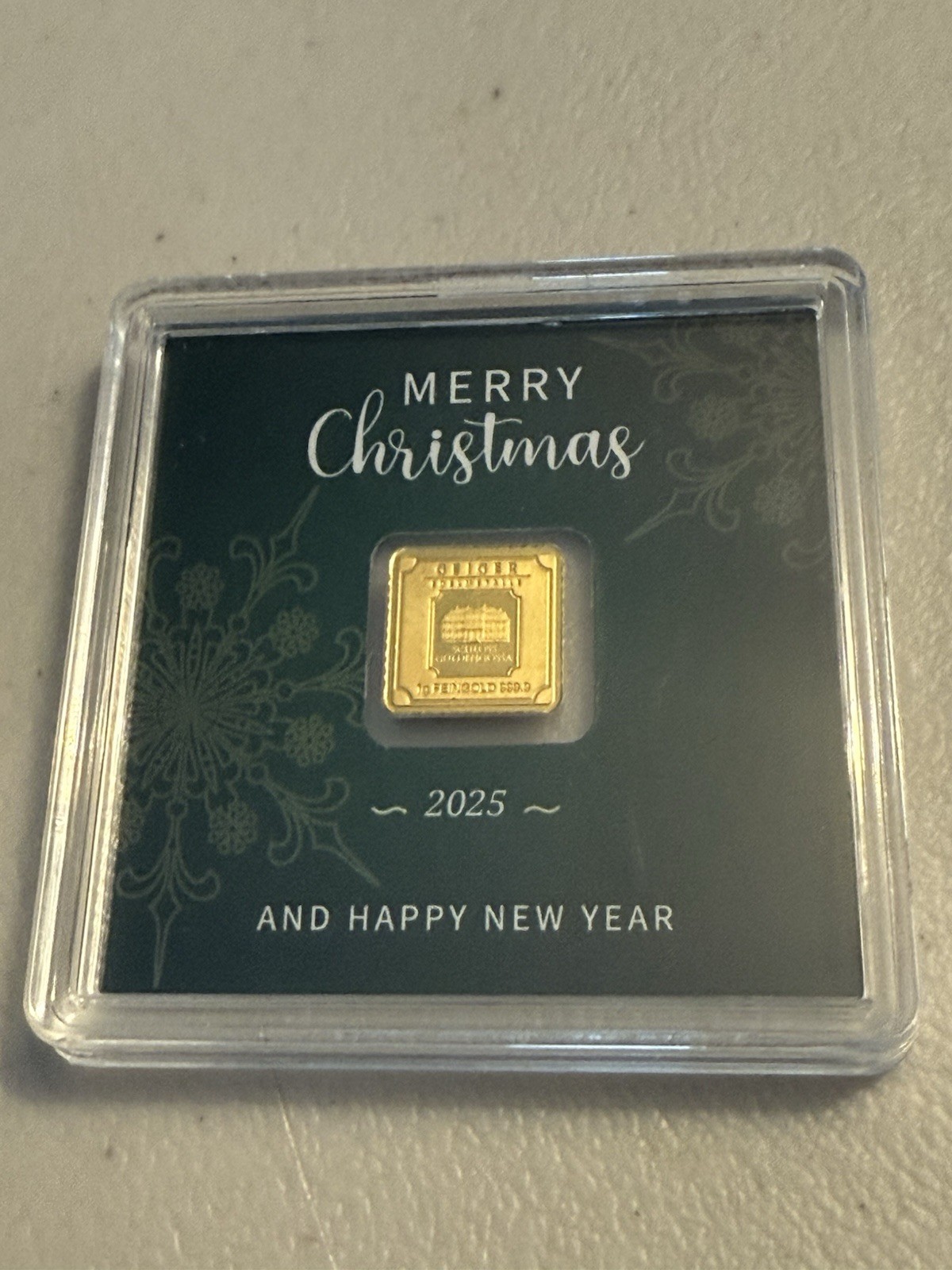 Geiger 1 gram .9999 Gold Bar 2025 MERRY CHRISTMAS & HAPPY NEW YEAR Sealed Assay