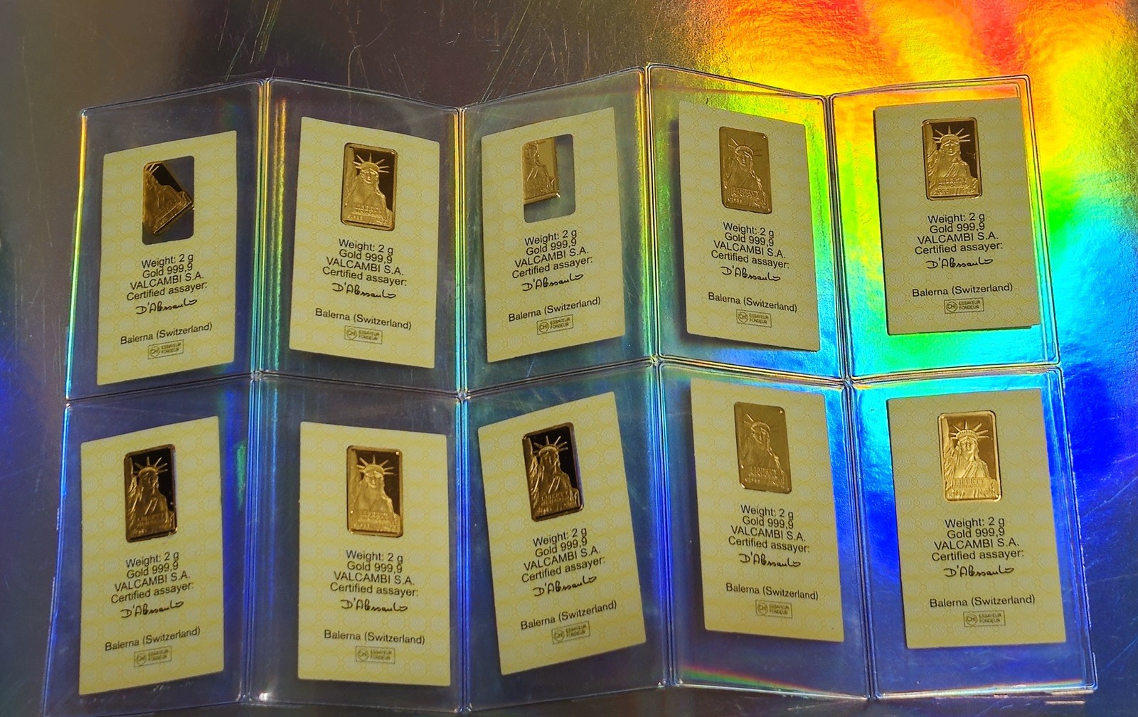 2 Gram Credit Suisse Gold Bar Certified 999.9 Valcambi W/Assay Card