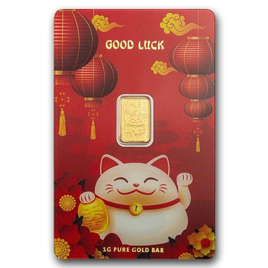 LUCKY CAT GOOD LUCK PAMP SUISSE 1 GRAM .9999 Pure 24karat GOLD Bullion Bar