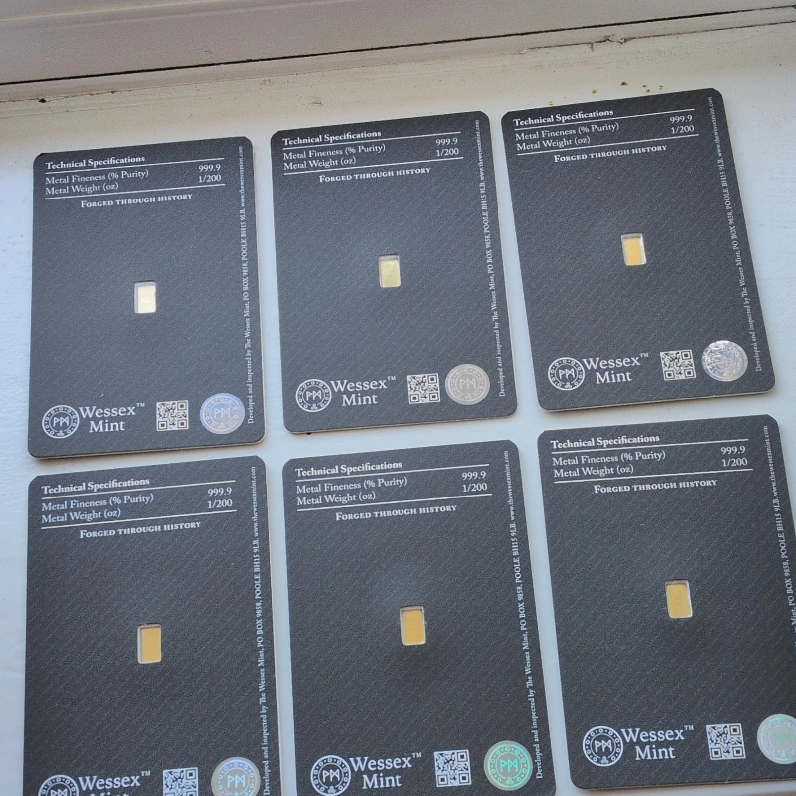 6x Wessex Mint 1/200oz Gold Bars 24ct 999.9 Fine Gold Bullion Bundle FLASH SALE