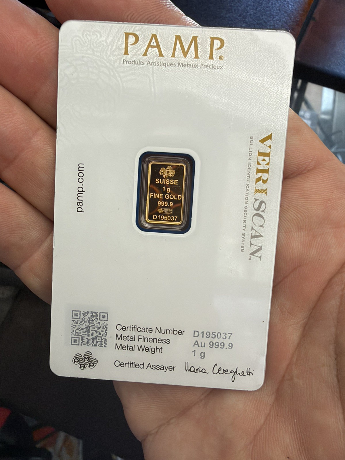 1 gram Gold Bar – PAMP Suisse – Fortuna – 999.9 Fine in Sealed Assay