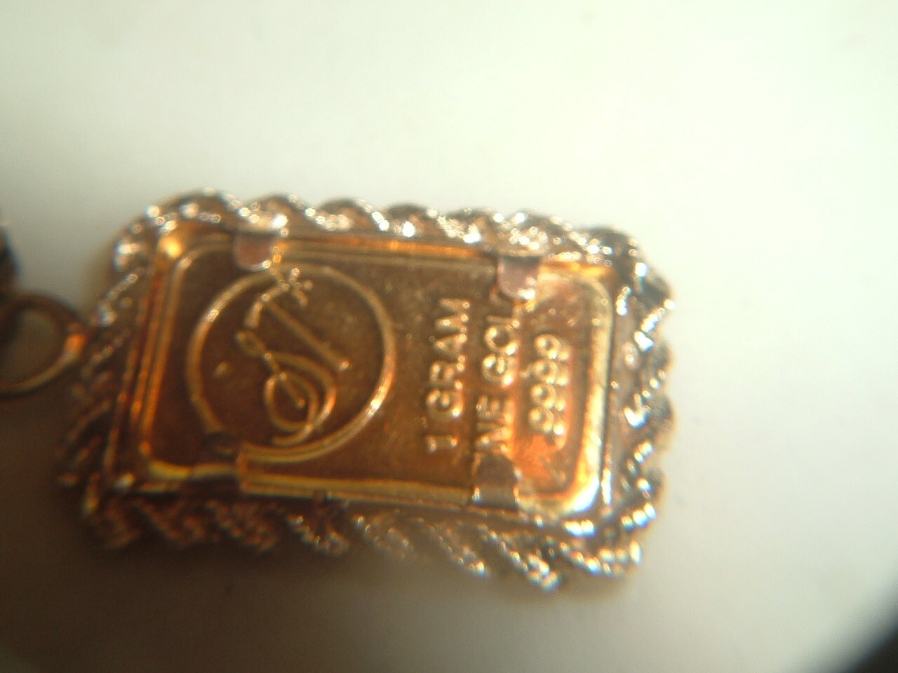 1 GRAM 24K .9999 FINE GOLD HEART BAR 14 KT ROPE BEZEL 4MM BAIL PENDANT 2.29g