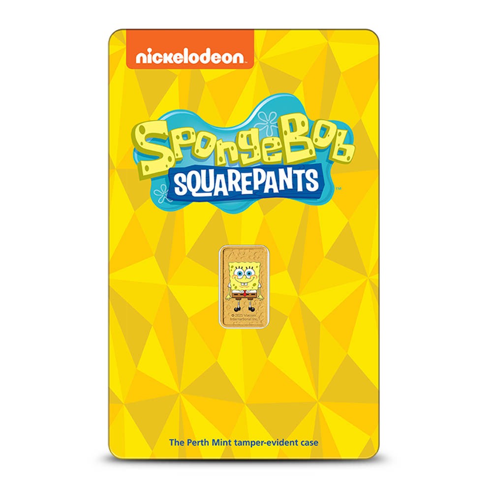 1 Gram Colorized Perth Mint SpongeBob SquarePants Gold Bar (New w/ Assay)