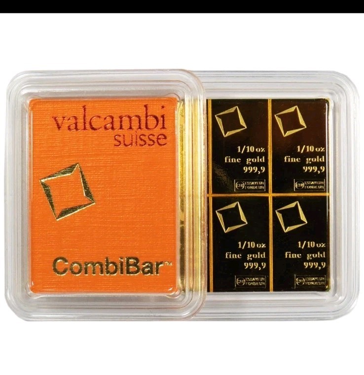 1 Troy oz Valcambi Suisse .9999 Fine Gold CombiBar 10 x 1/10 oz
