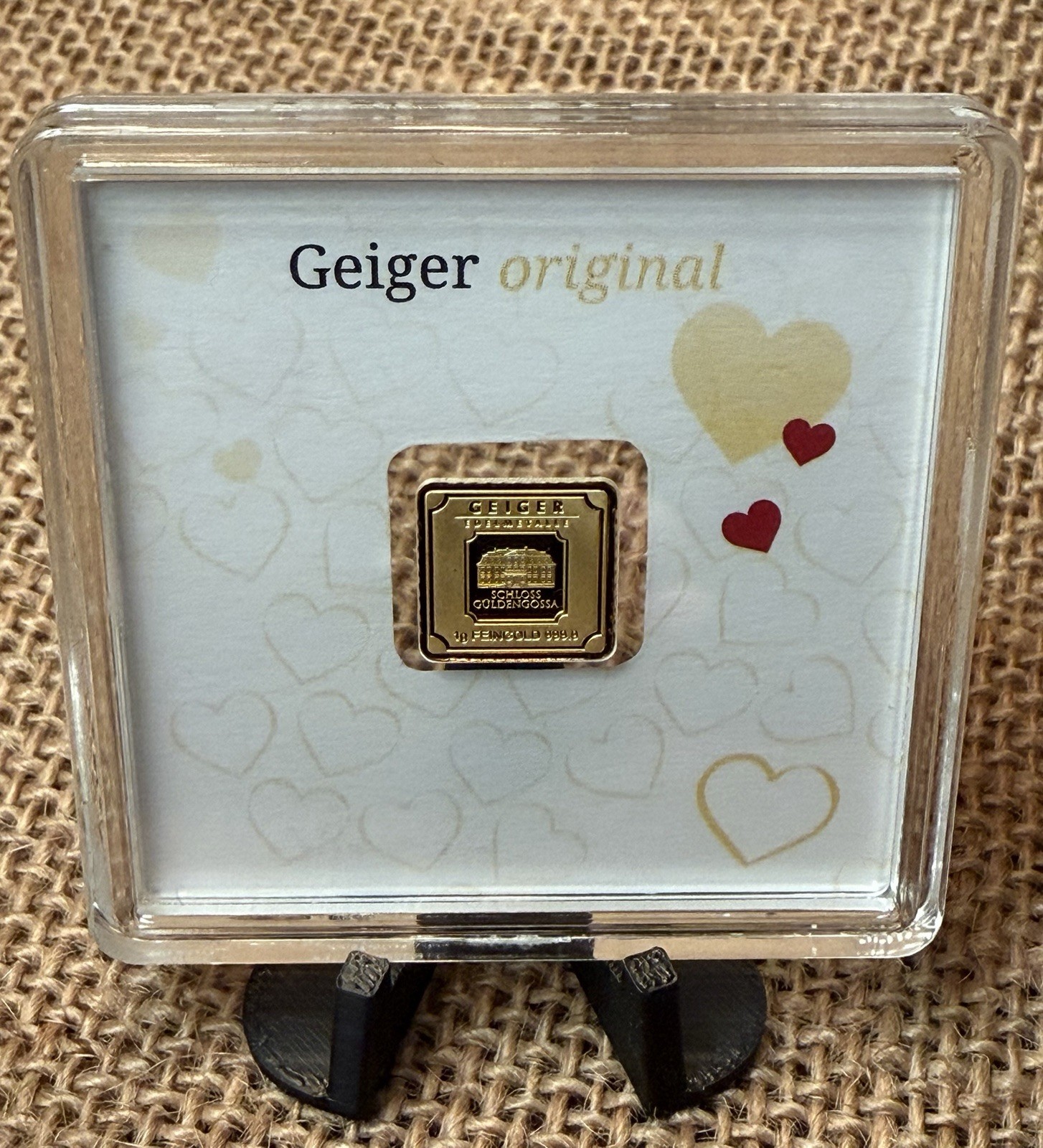 Geiger Original 1g Gold Bar 999.9 Fine Silver in Love Assay
