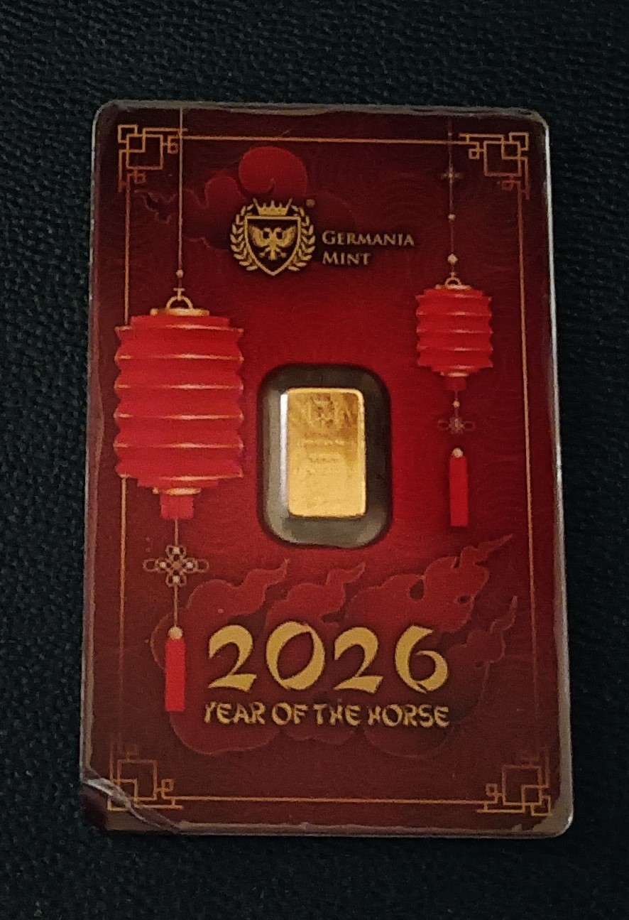 2026 1 Gram Germania Mint Lunar Horse Gold Bar (New w/ Assay)