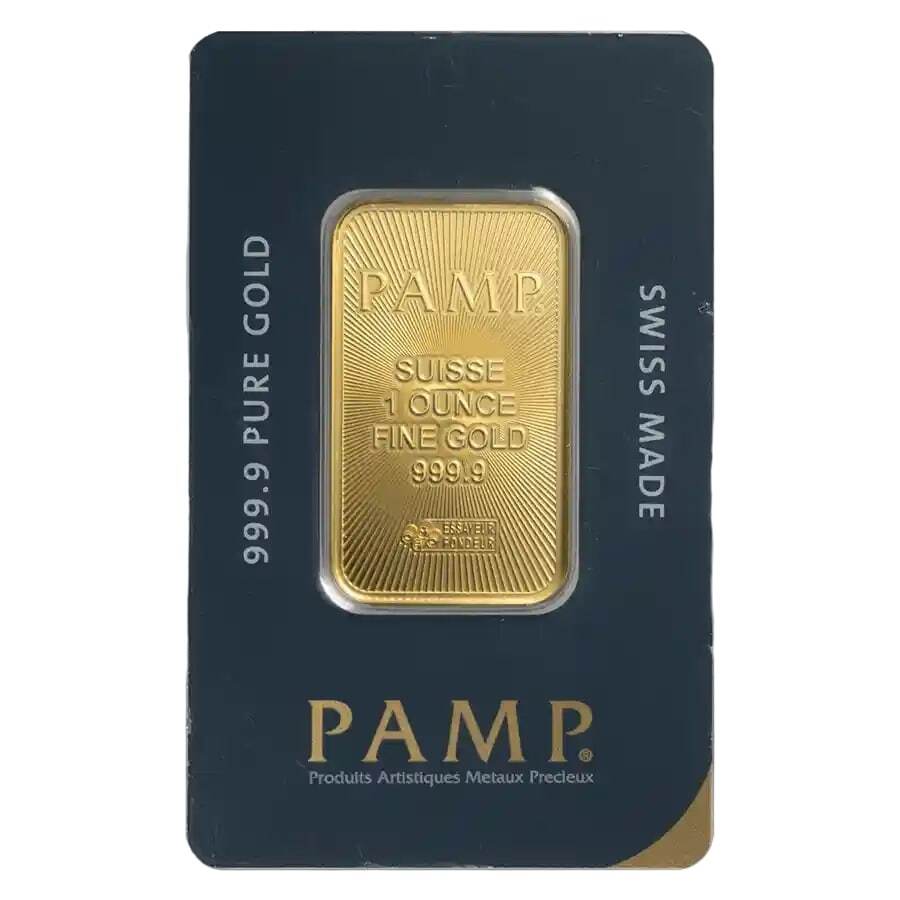 1 oz Gold Bar – PAMP Suisse with Assay Card – .9999 Fine Gold