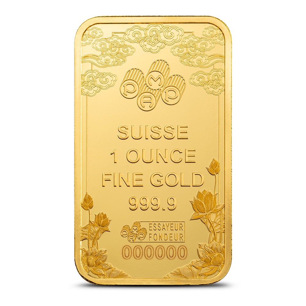 1 oz PAMP Suisse Gold Good Luck Yellow Dragon Bar (New w/ Assay)