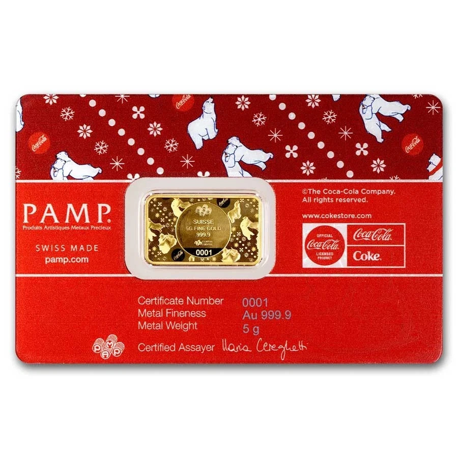 5 gram Gold Bar – PAMP Coca-Cola® Polar Bear Limited mintage of 5,000 bars