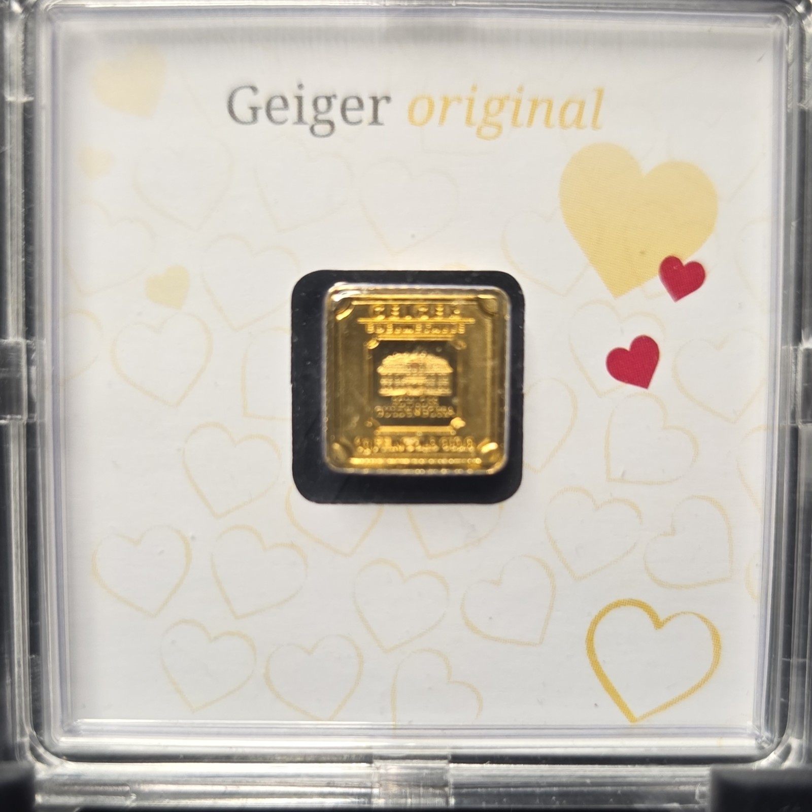 Geiger Edelmetalle 1g Gold Bar 999.9 Fine Gold Bullion in assay.