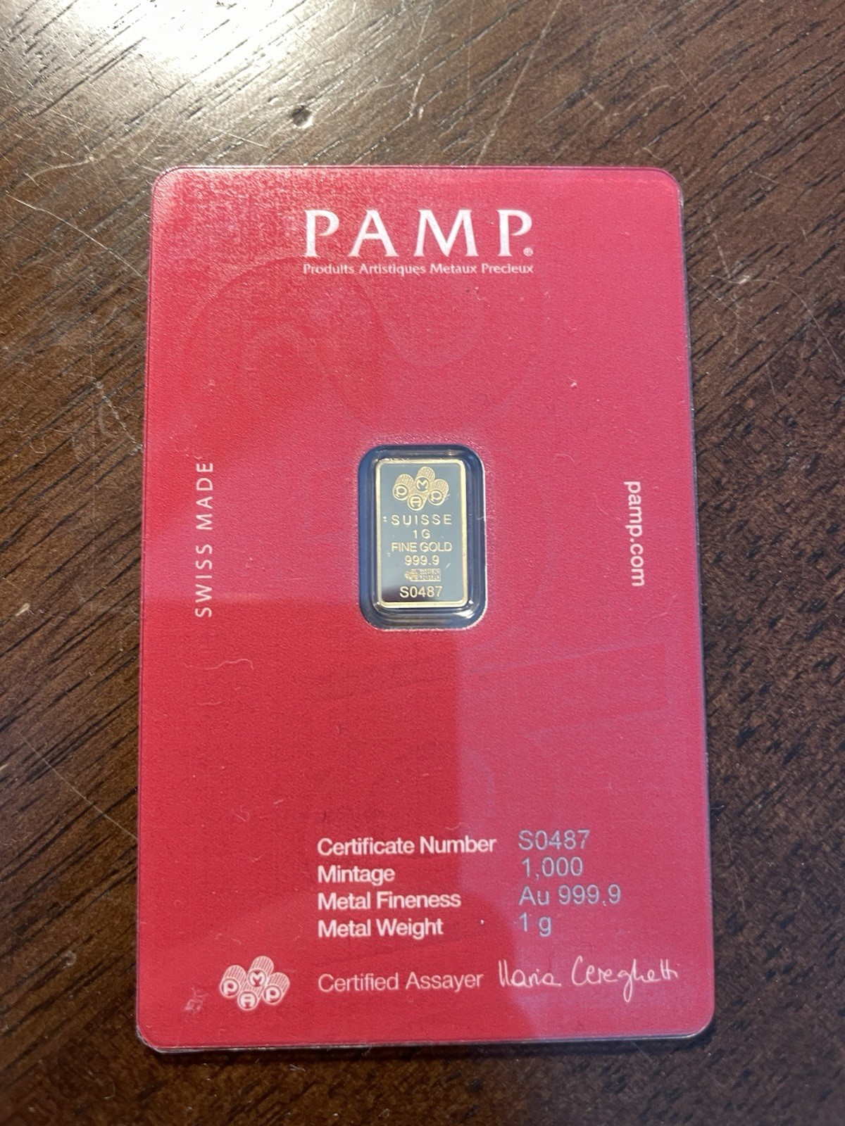 Supreme PAMP Suisse 1g Gold Bar 999.9 Fine with Assay Card