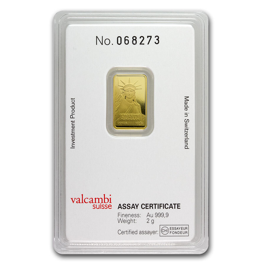 2 gram Gold Bar – Credit Suisse Statue of Liberty (New Assay) – SKU#221942