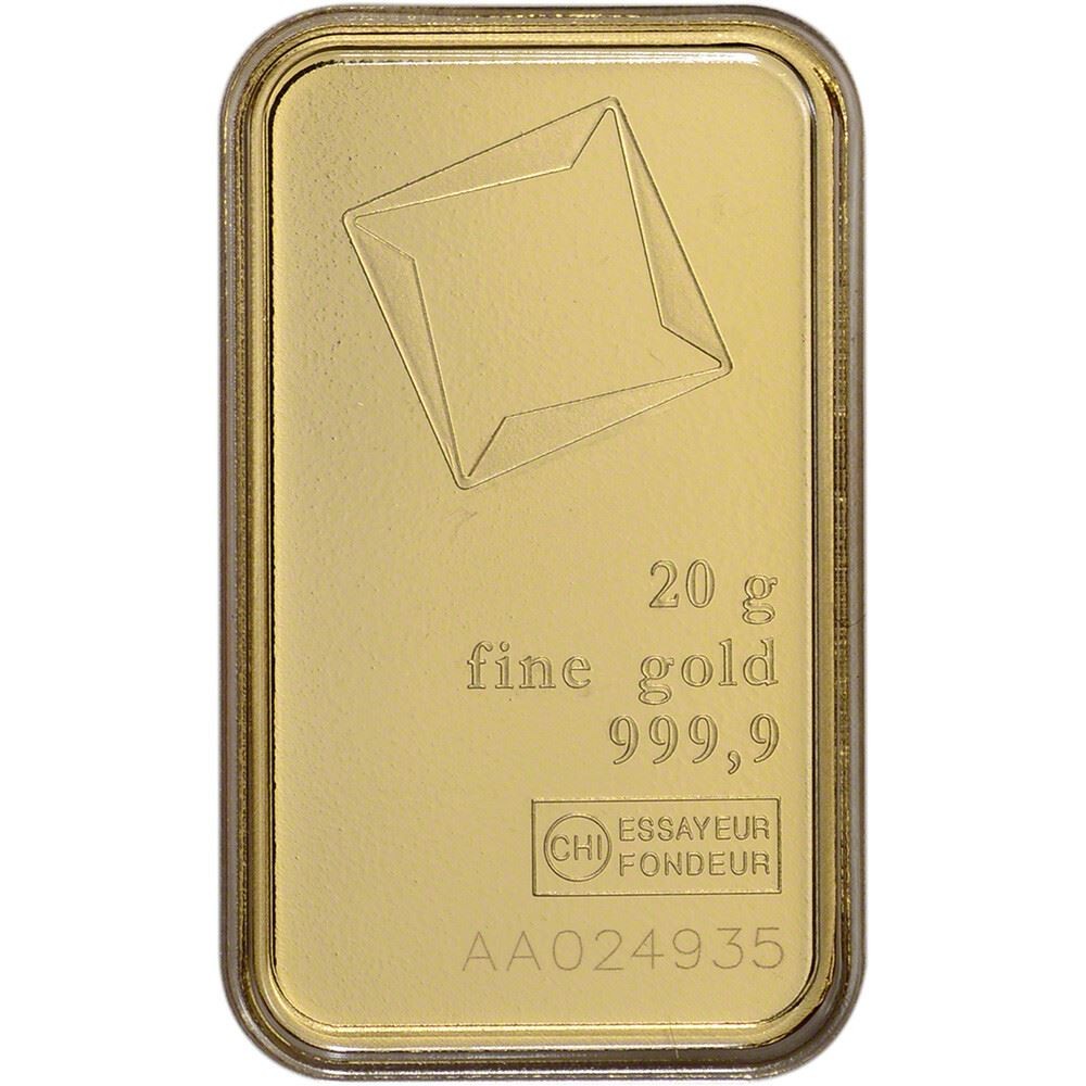 20 gram Gold Bar – Valcambi Suisse – 999.9 Fine in Sealed Assay