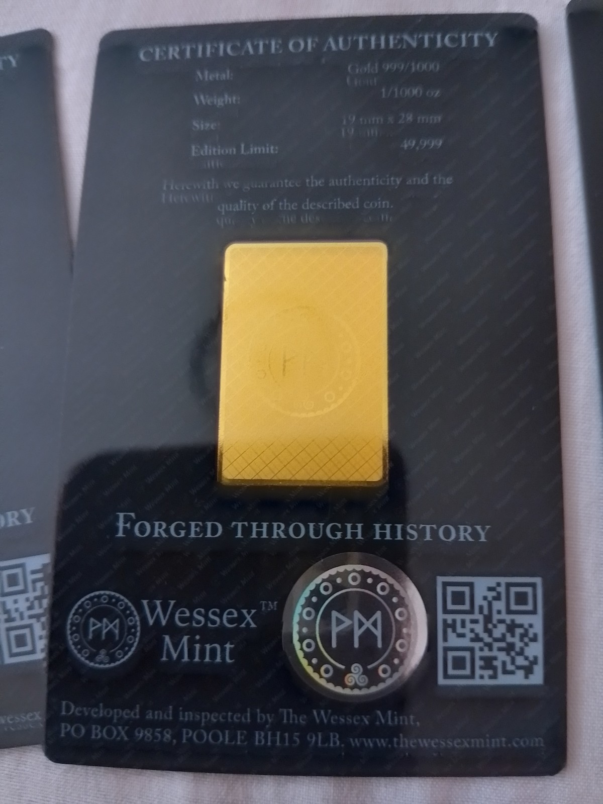 6 WESSEX MINT 24 CT GOLD SMALL BULLION BARRS