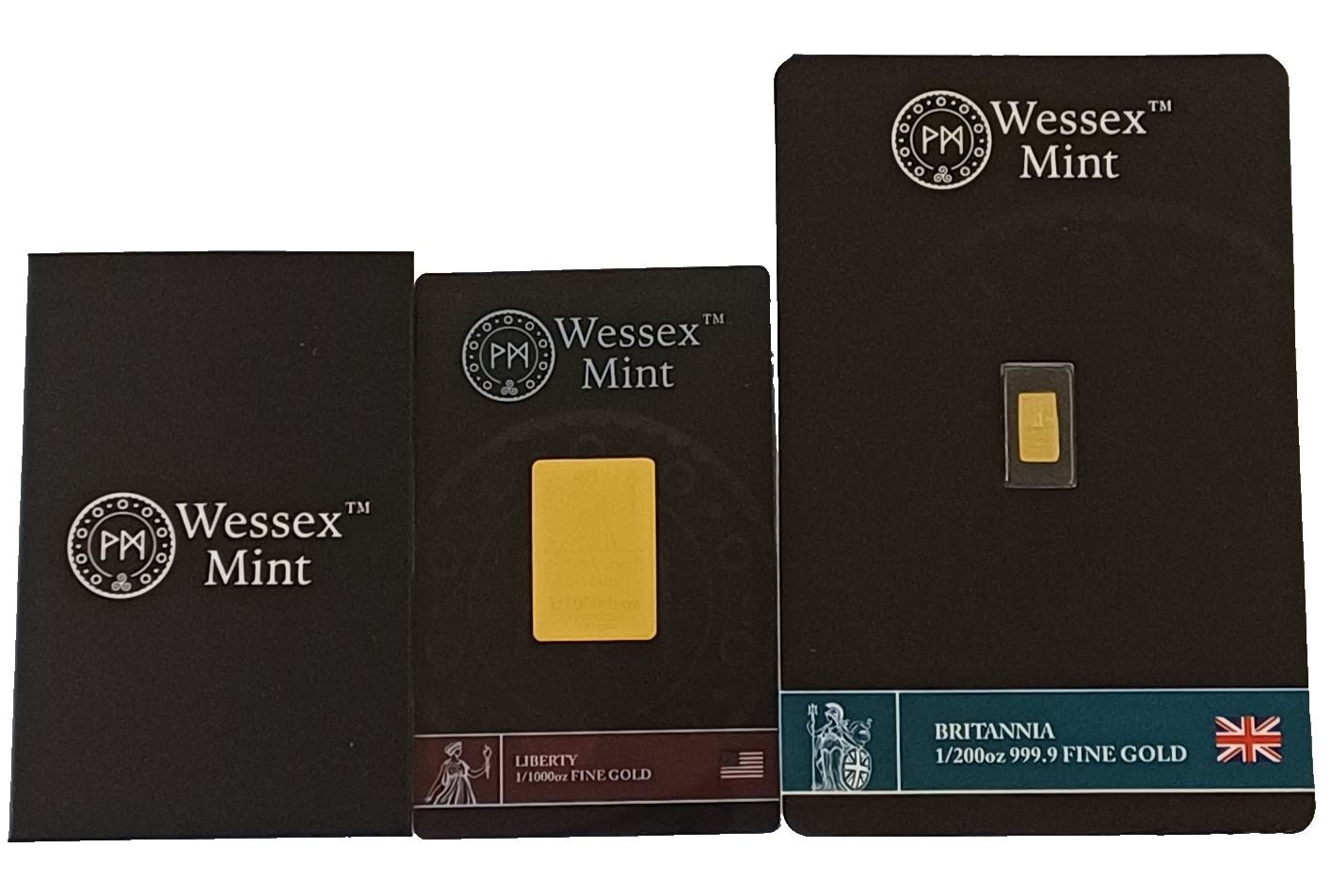 Britannia 1/200oz & Liberty 1/1000oz Fine Gold 999.9 Bullion Bars by Wessex Mint