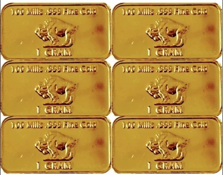 (6) 1 Gram – Gold Buffalo Bullion Bar .999 Fine 24k GOLD BARS