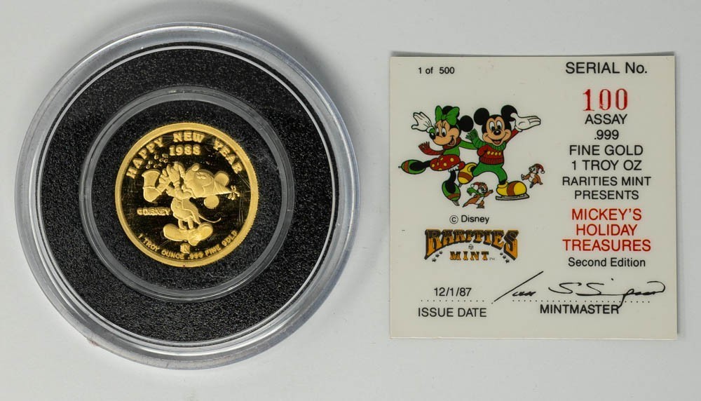 1987 Walt Disney Mickey’s Holiday Treasures 1oz .999 Gold 951188-1