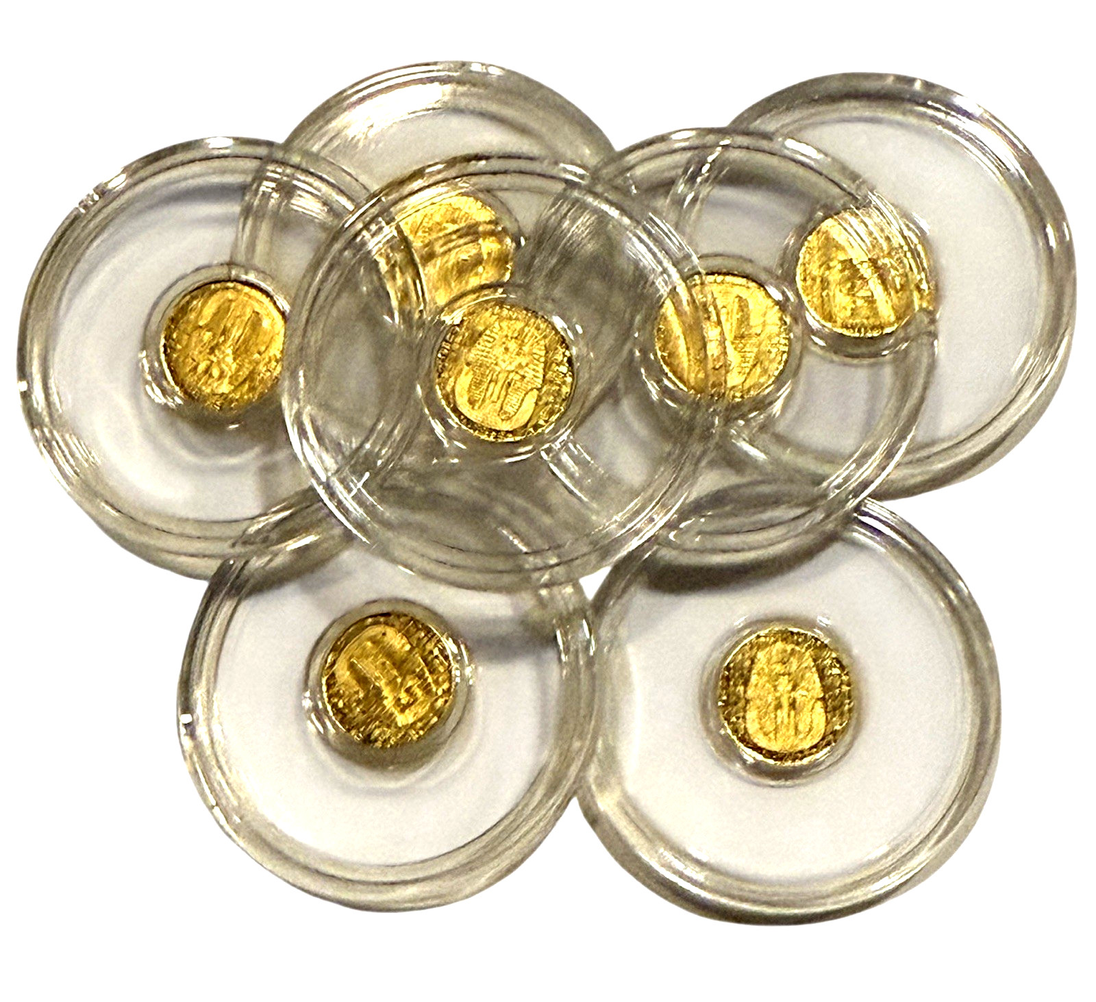 LOT X 2 MONARCH EGYPTIAN KING TUT & SCARAB .9999 FINE GOLD ROUNDS IN CAPSULE BU