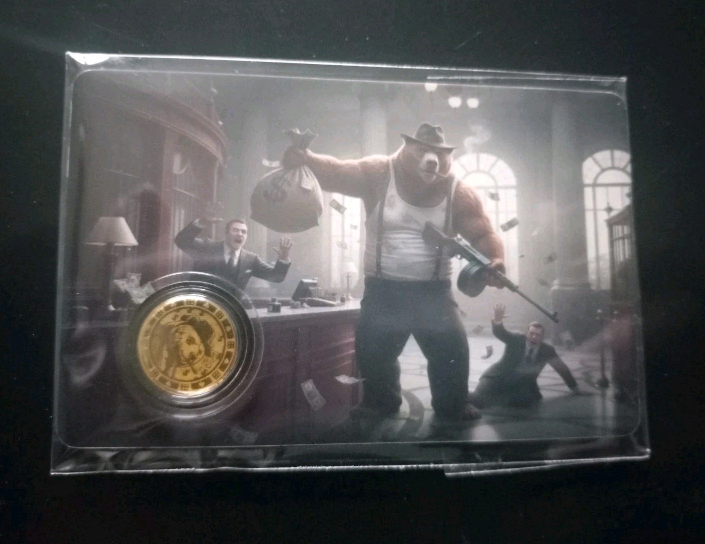 1/1000th oz Gold Round, Gangster Bear, Limited Coin Capsule in Card