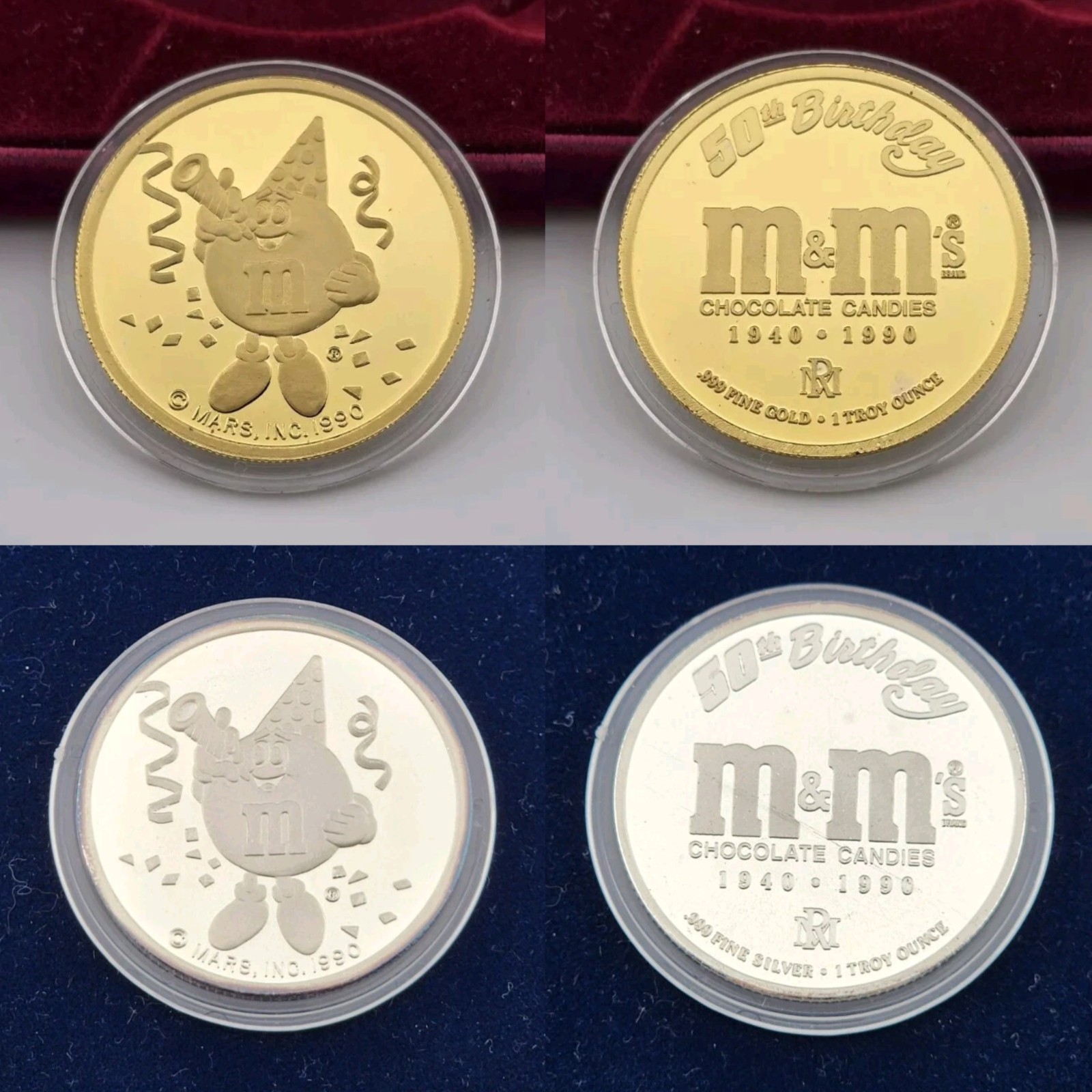 1990 M&M’s Chocolate Candies 50th Anniv. 1oz .999 Gold & Silver Rarities Mint