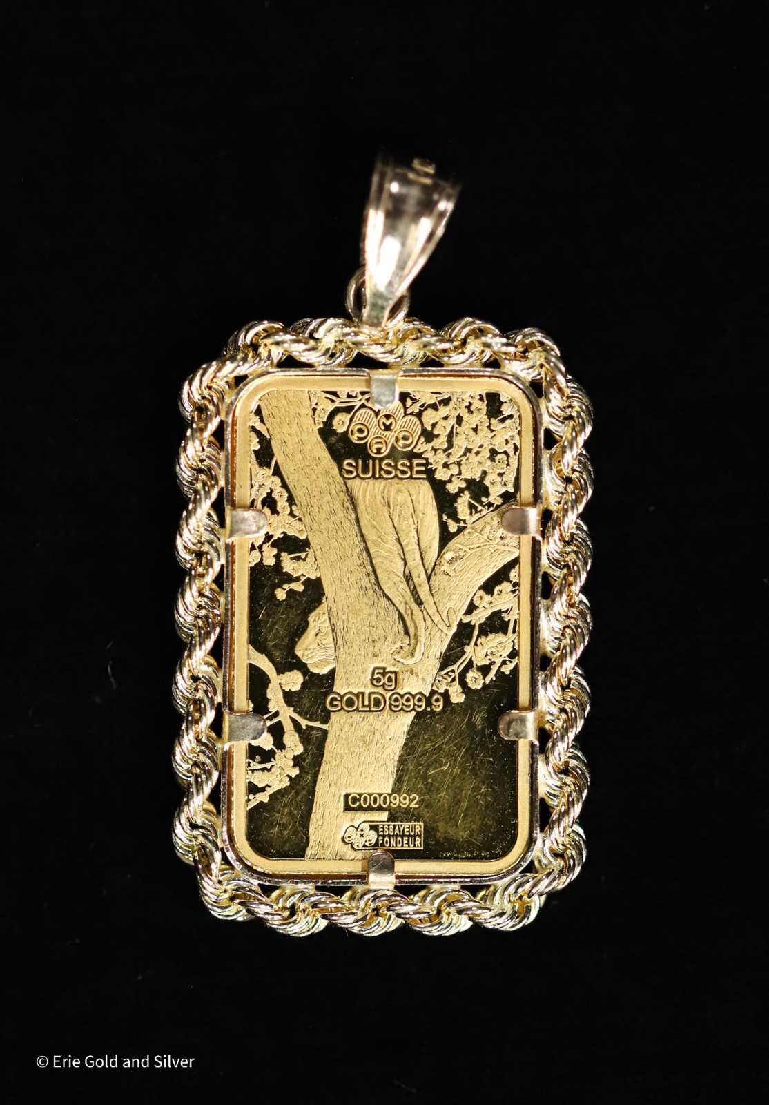 PAMP 2022 5 Gram Year Of The Tiger .999 Gold Bar W/14k Rope Bezel Pendant
