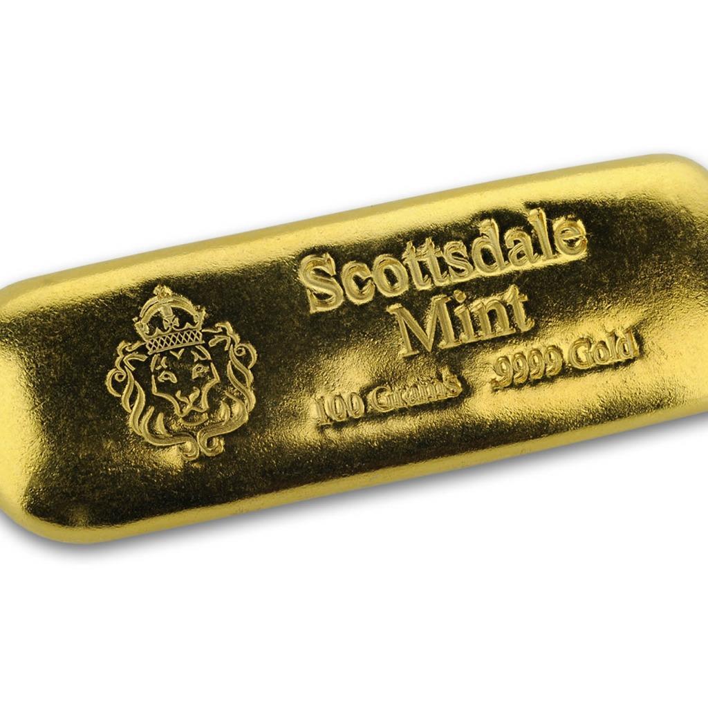 Scottsdale Mint 100 gram .9999 Gold Bar – 3.2150 oz Solid Gold #A497