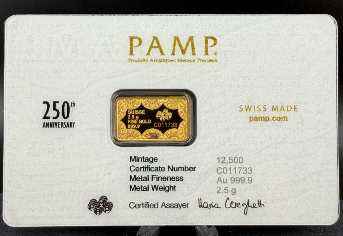 2.5 gram Gold Bar – PAMP 250th Anniversary of the USA