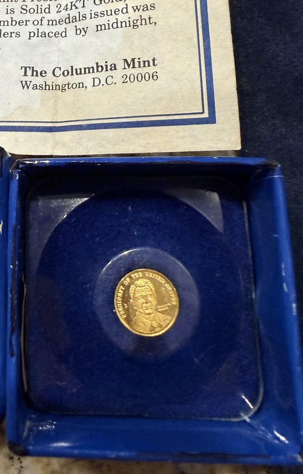Ronald Reagan Solid Gold 24K Pure Presidential Inaugural Medal Limited Edition