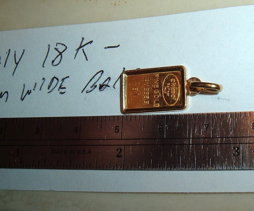RARE CHIMEL MILROS ITALY 1 GRAM 999.9 FINE GOLD AU BAR 18KT BEZEL PENDANT 1.61g