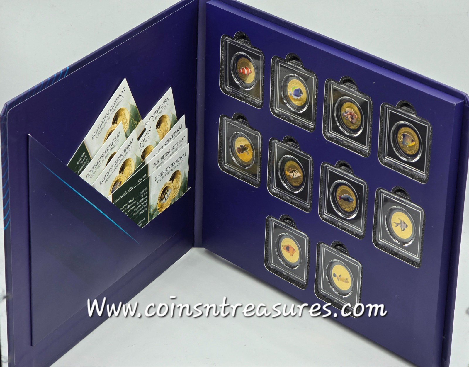 THE MOST INTERESTING CORAL FISH 10 Coins Complete collection 1/1000 999 Gold