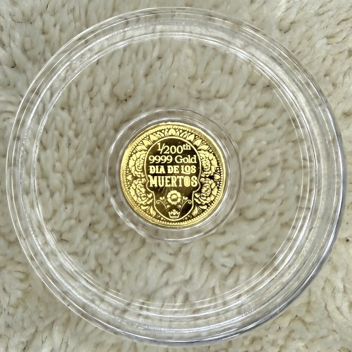 💀Sugar Skull – 1/200 oz .9999 Fine Gold Round in Capsule – Day of the Dead 💀