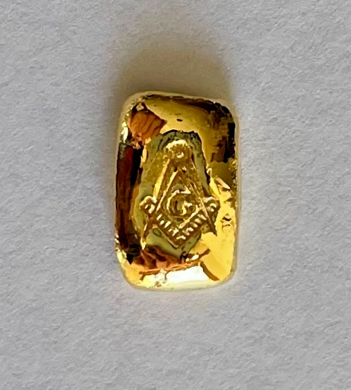FreeMason 5 g GOLD .9999 hand poured 2026 bar 99.99% pure solid gold masonic