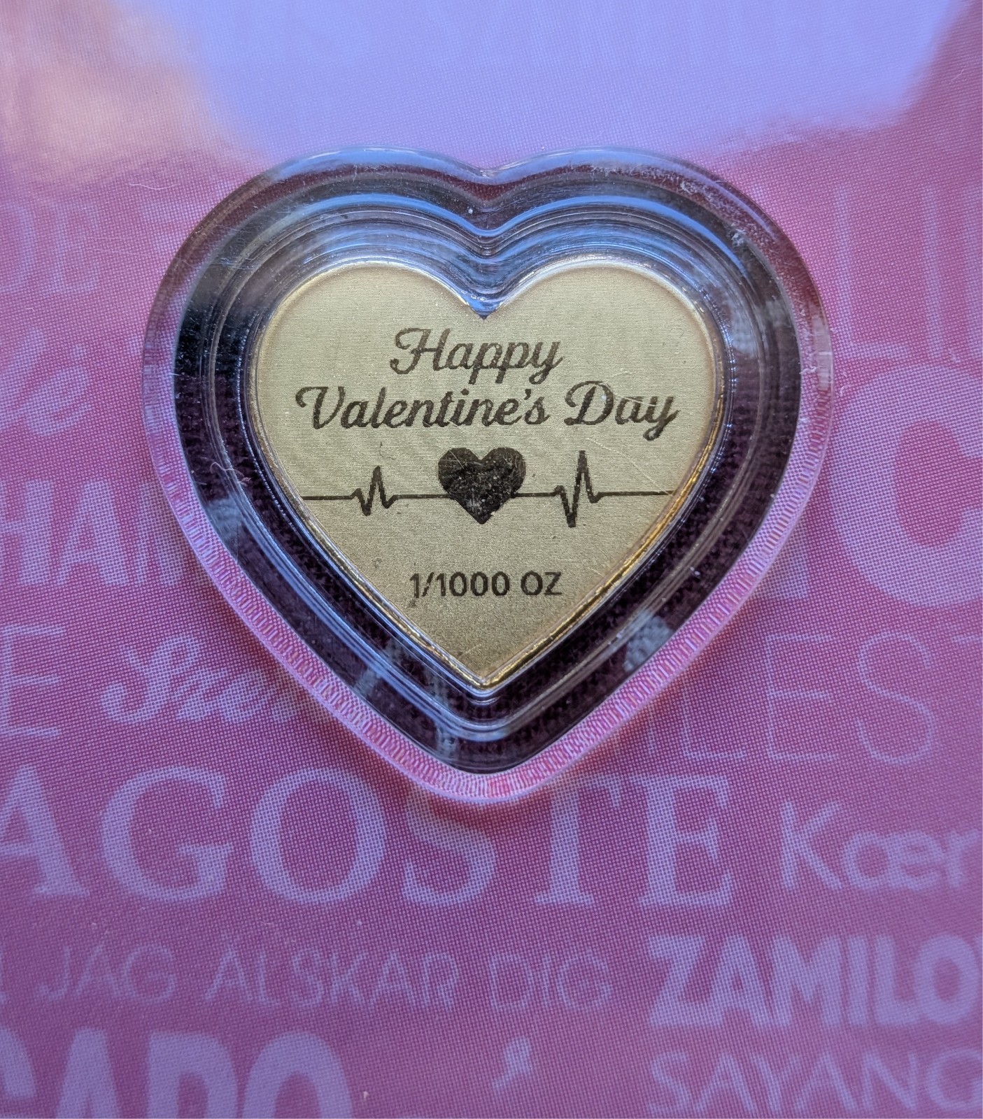 Happy Valentine’s Day 1/1000 oz Heart Shaped Gold in Card (5,000 Mintage)