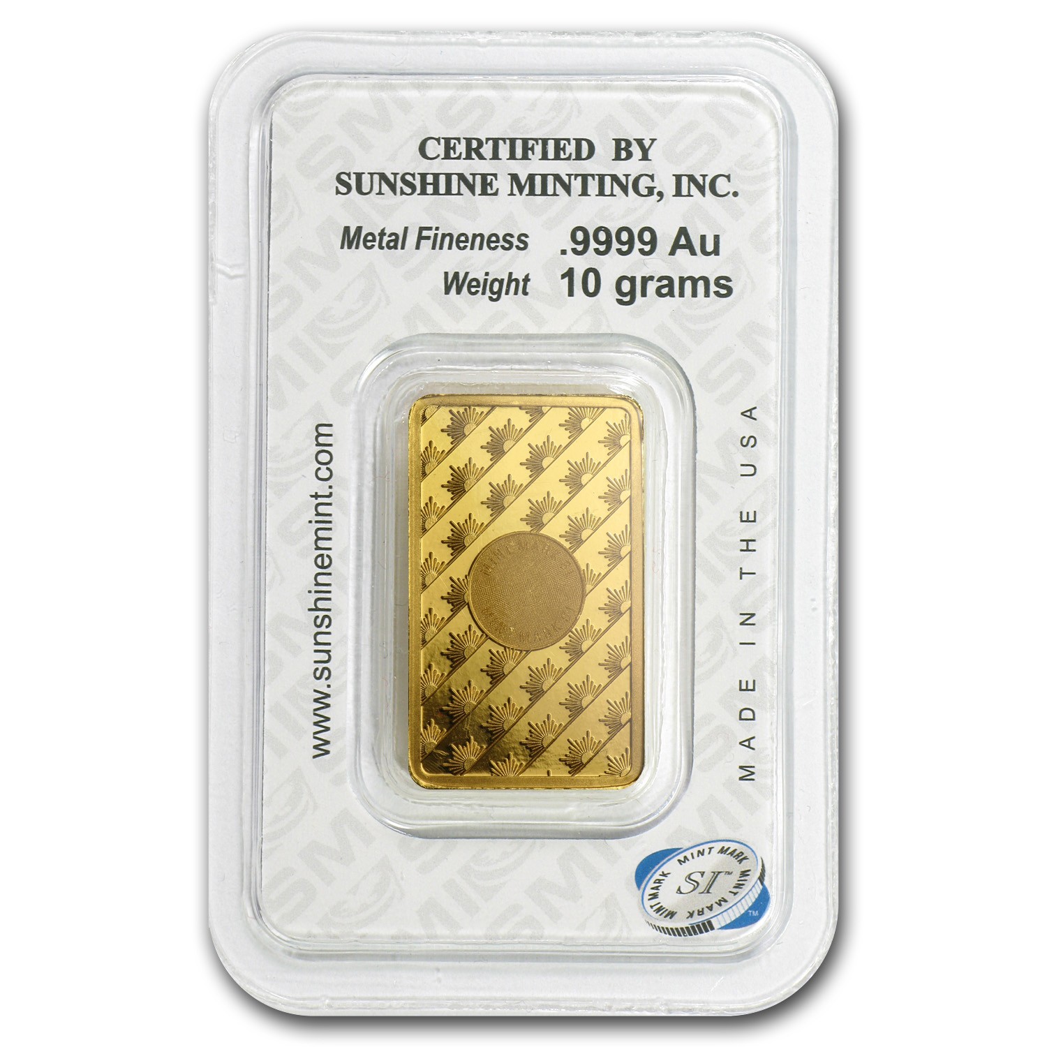 10 gram Gold Bar – Sunshine Minting New Design (In TEP Packaging) – SKU #83066
