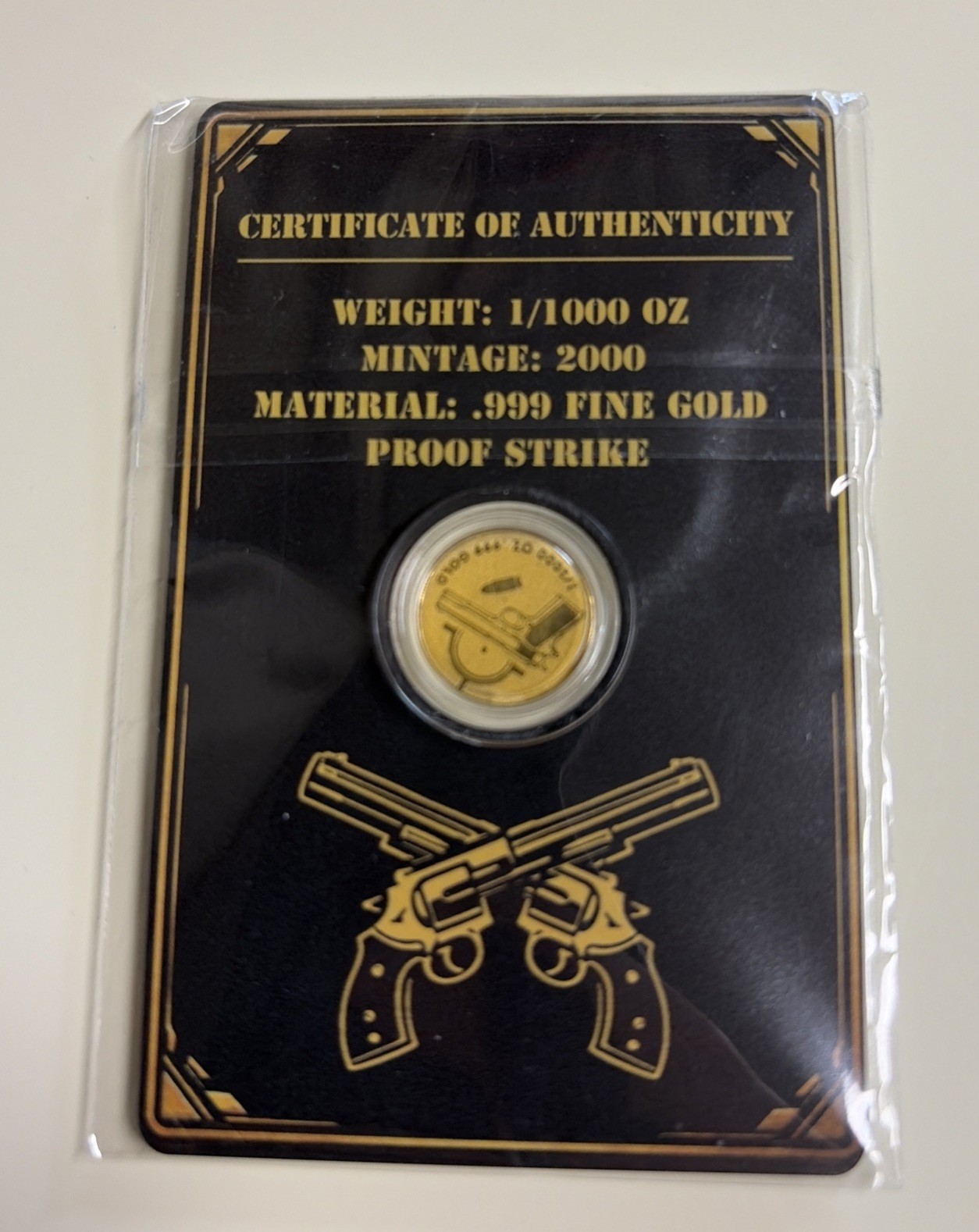 2nd Amendment .999 Fine Gold Proof Strike Round 1/1000 oz Limited Mintage 2000