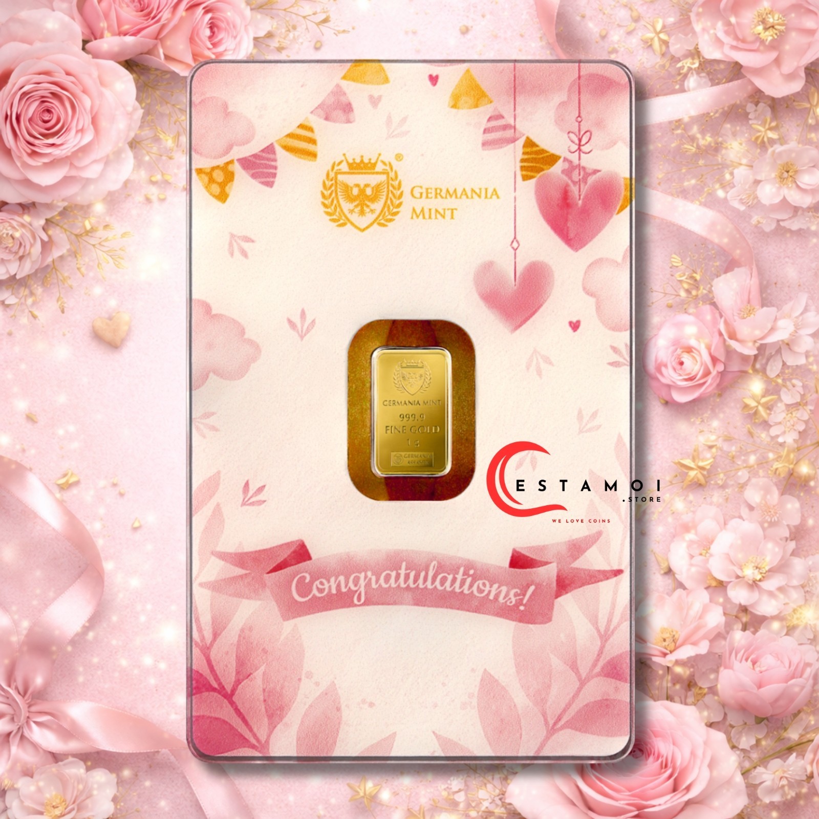 Germania Mint, 2026, Gold Bar, 1G, 999.9 Gold, Congratulations: Baby Girl!
