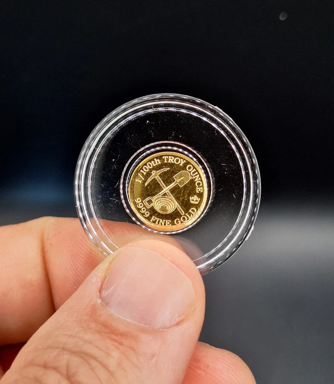 1/100 oz .9999 Gold Rush Miner Round Monarch Precious Metals w/ Capsule