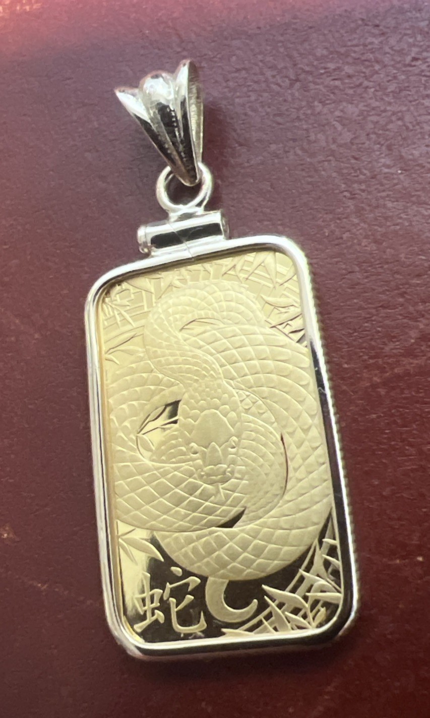 2025/24K/5G. Argor Heraeus Lunar Snake Gold Bar & FREE WITH PURCHASE 14k BEZEL!