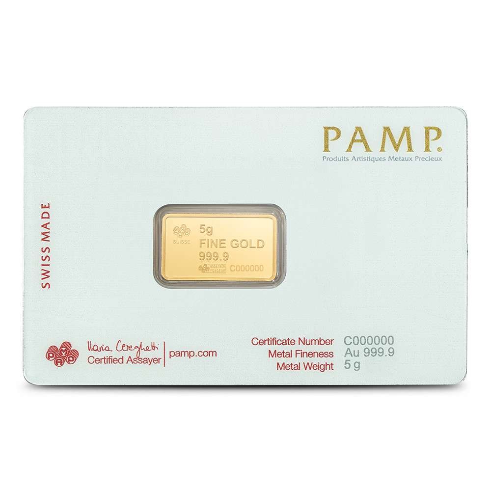 5 Gram PAMP Suisse America The Free Bald Eagle Gold Bar (New w/ Assay)