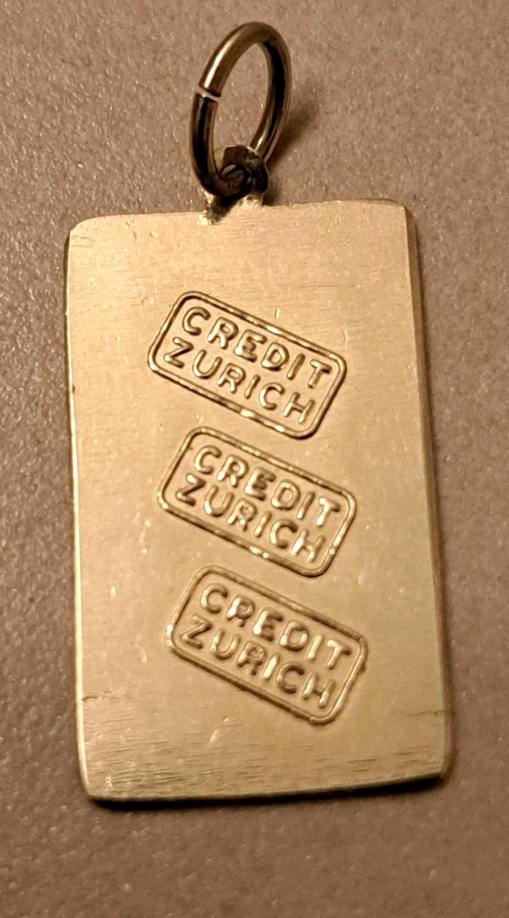 SOLID FINE 10K GOLD .416 BAR 1 GRAM INGOT CREDIT ZURICH PENDANT CHARM #15864