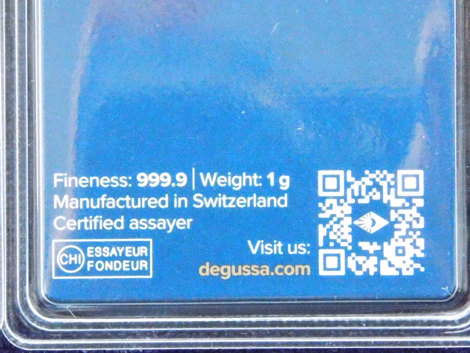 Gold Bar 1 Gram Degussa 999.9 Fine Original Blister Card Certificate 1g Gold
