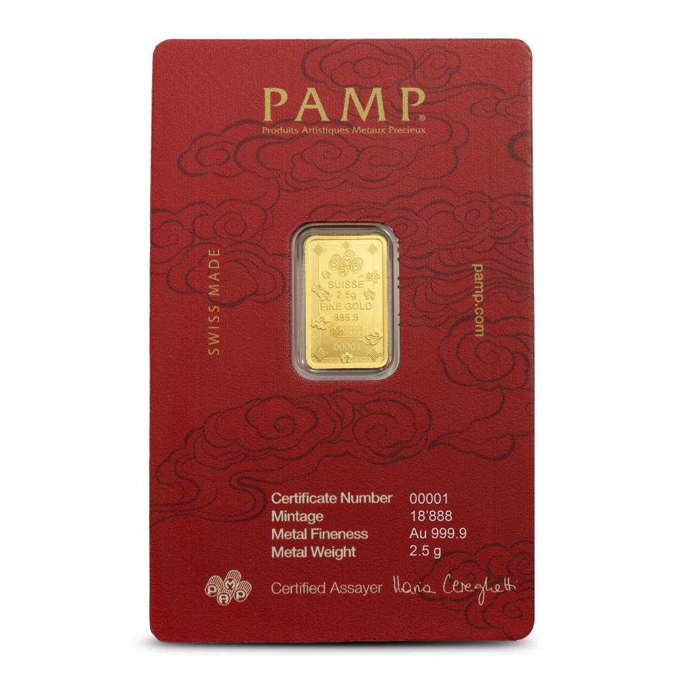 2.5 Gram PAMP Suisse Lucky Cat Gold Bar (New w/Assay)