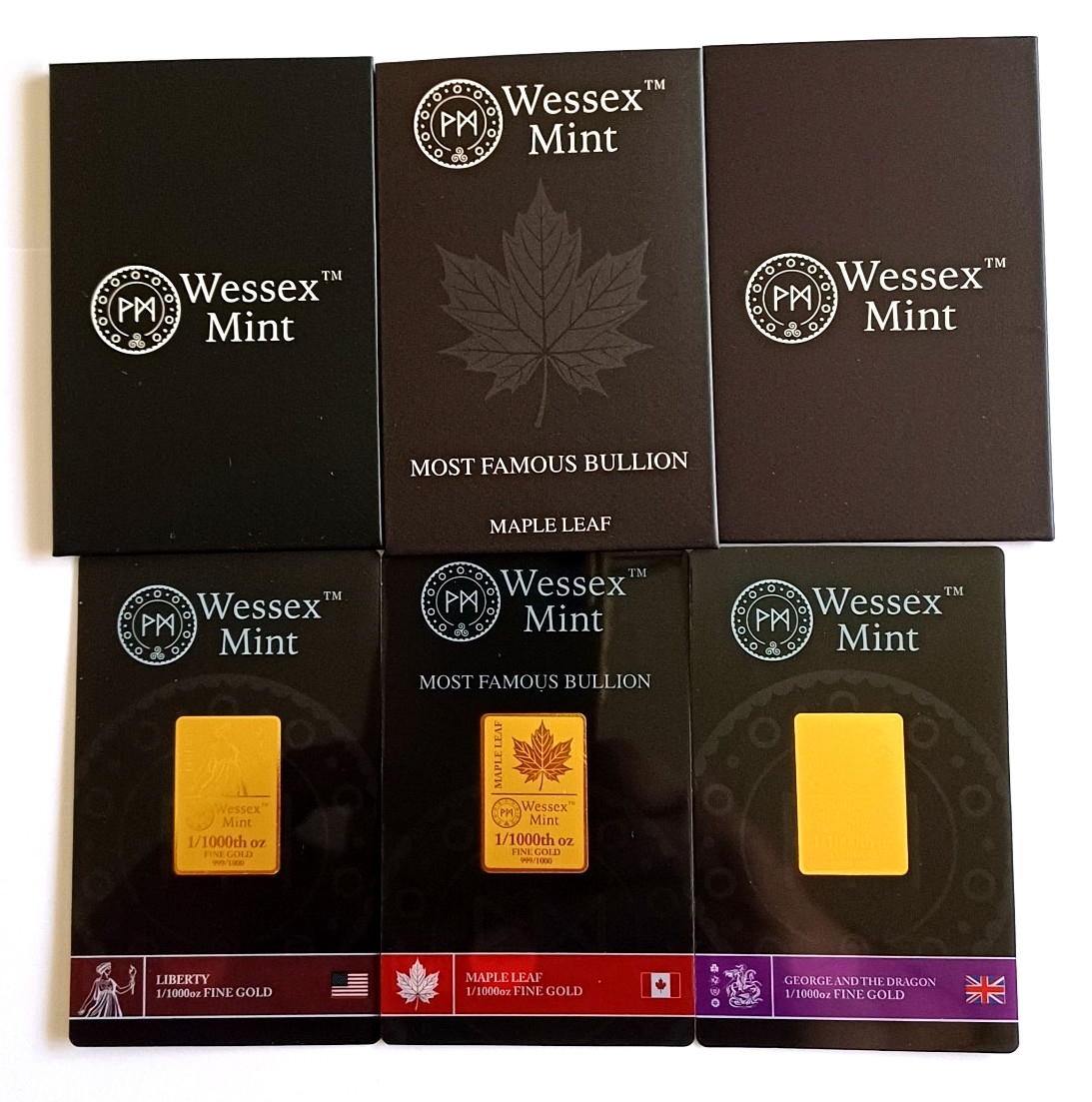 New Wessex Mint 1/1000th oz x 3 Fine Gold Bars Bundle 999.9 24ct RRP 39.99 each