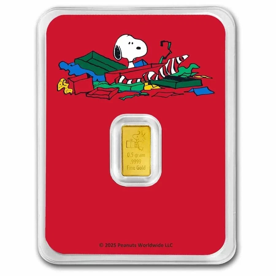 2025 Charlie Brown & Snoopy Peanuts® Christmas Gold Bar .5 Gram