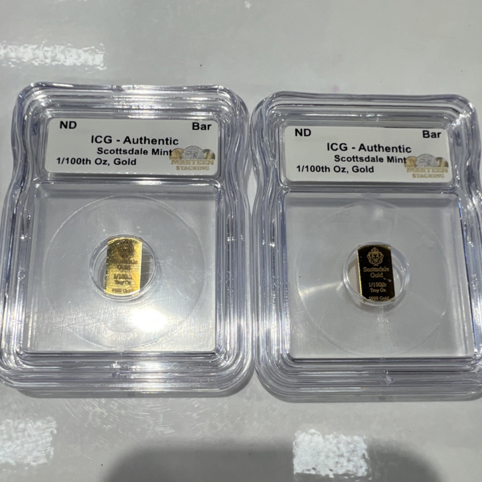 Scottsdale Mint Gold Bars 1/100th Oz Each 2/100th Oz Total Lot of 2