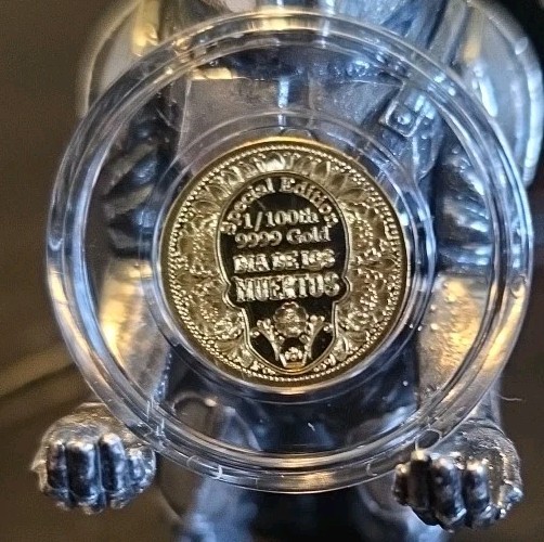 1/100th oz .9999 Fine GOLD Skull Dia De Los Muertos in Capsule FRACTIONAL GOLD
