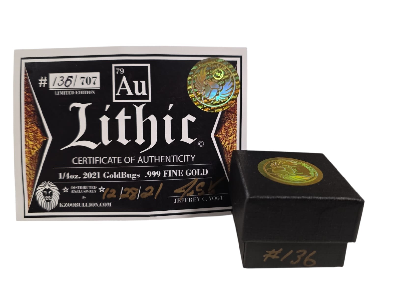 2021 Lithic GoldBugs Hand Poured 1/4oz Gold Round – W/Box&COA #136/707