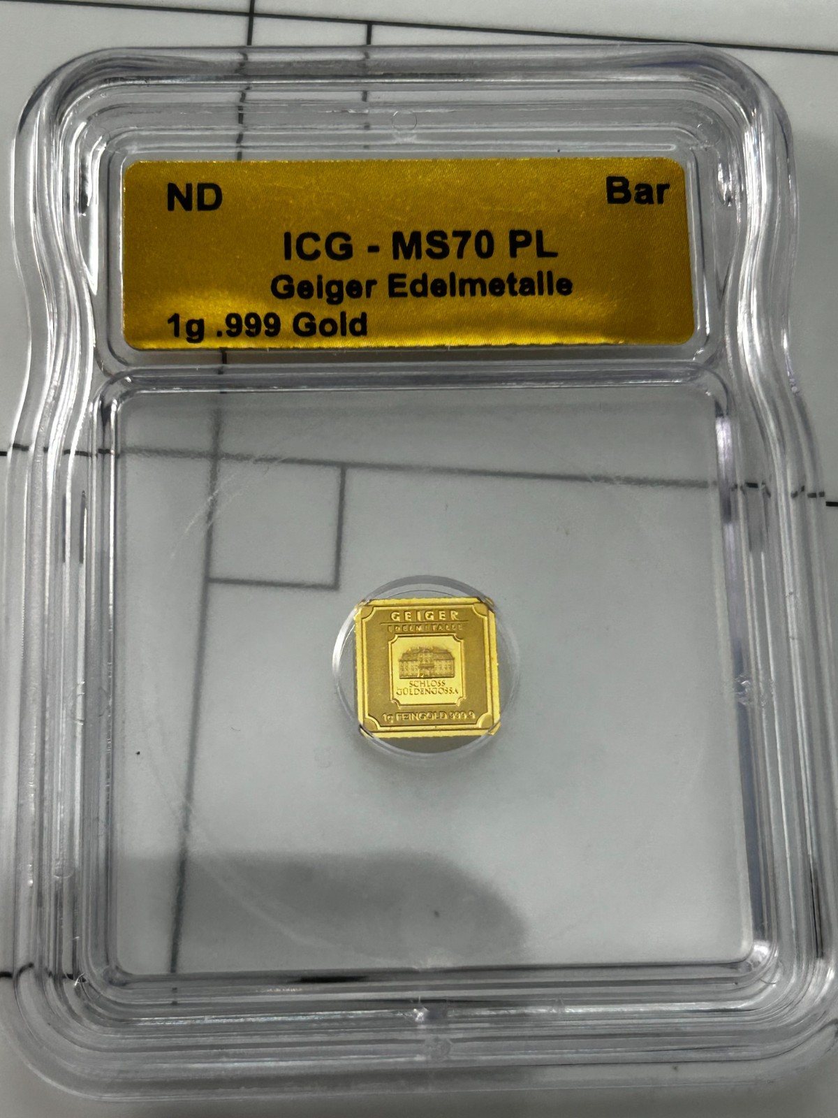 1 Gram Geiger Pure Gold Bar ICG MS 70 PL