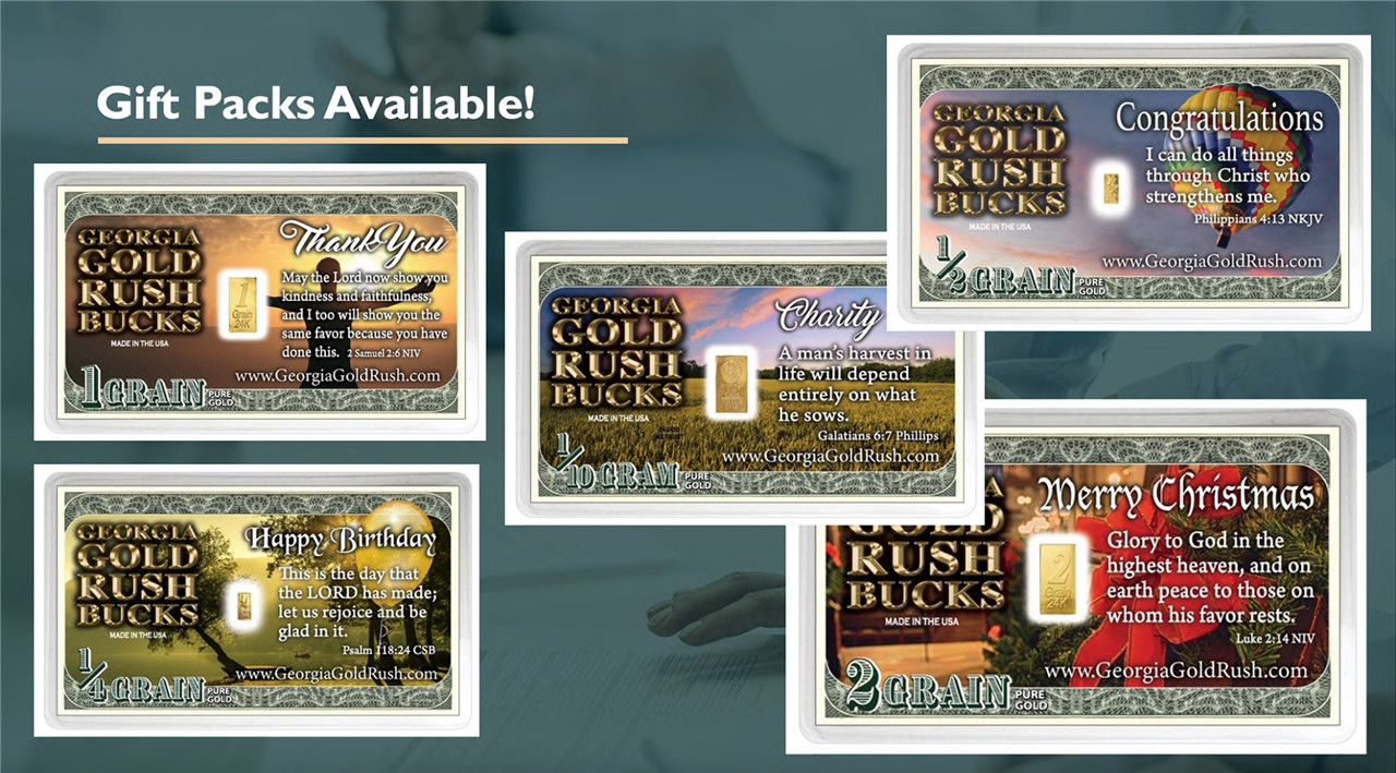 24Karat Bars GIFT CARDS GEORGIA GOLD RUSH BUCKS COMBO PACK 5 WEIGHTS .9995 24K